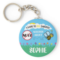 Bee Careful Nut Allergy Alert Kids Personalized Keychain
