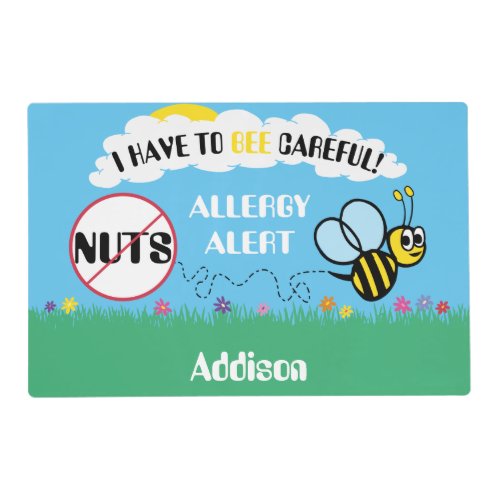 Bee Careful Nut Allergy Alert Laminated Placemat