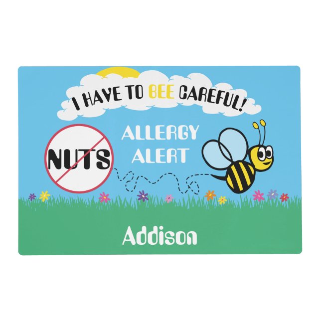 Bee Careful Nut Allergy Alert Laminated Placemat (Front)