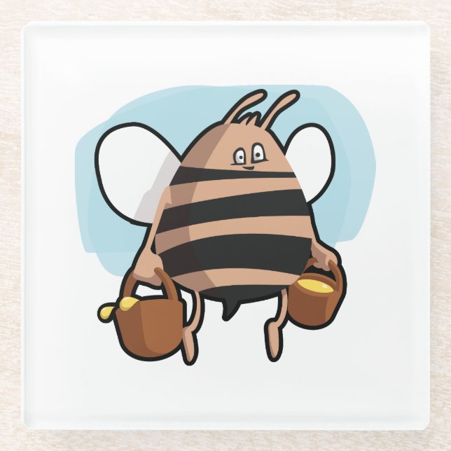 Bee cartoon glass coaster (Front)