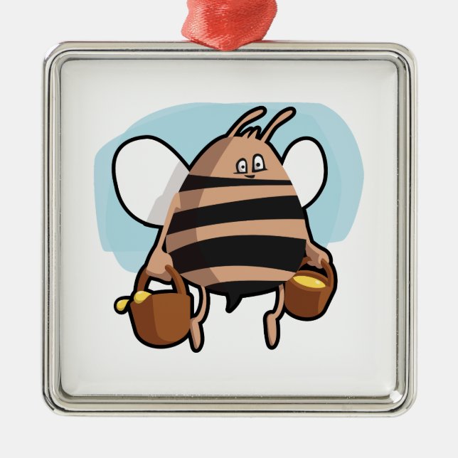 Bee cartoon metal ornament (Front)