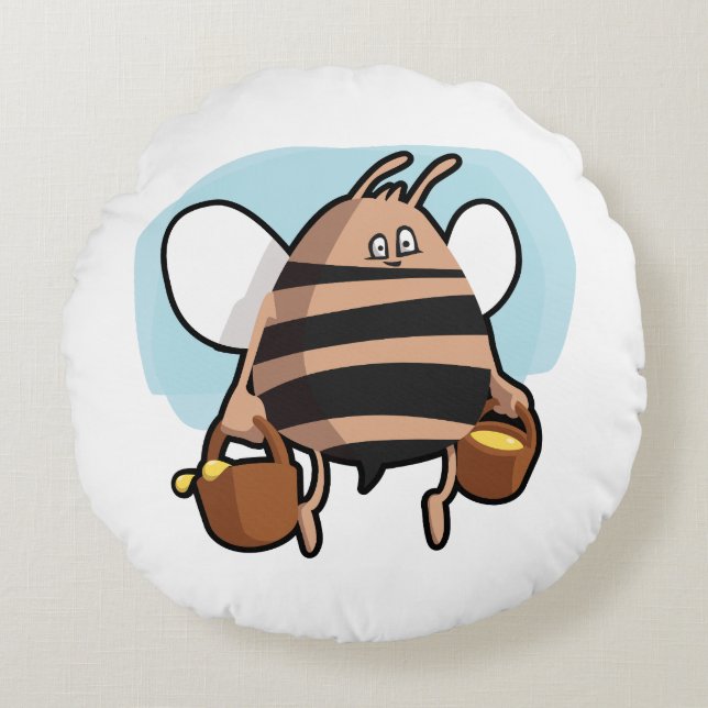 Bee cartoon round pillow (Front)