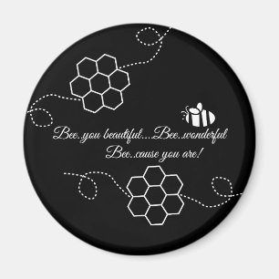 Bee Cause Minimalist Bee & Honeycomb Black & White Magnet