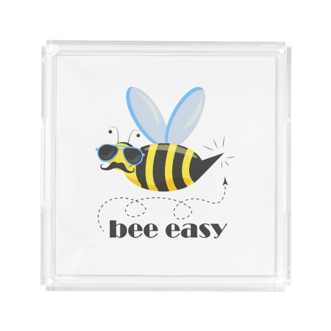 Bee character with mustache sunglasses Bee Easy Acrylic Tray (Front)