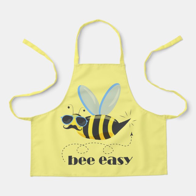 Bee character with mustache sunglasses Bee Easy Apron (Front)