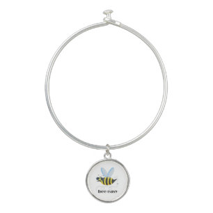 Bee character with mustache sunglasses Bee Easy Bangle Bracelet