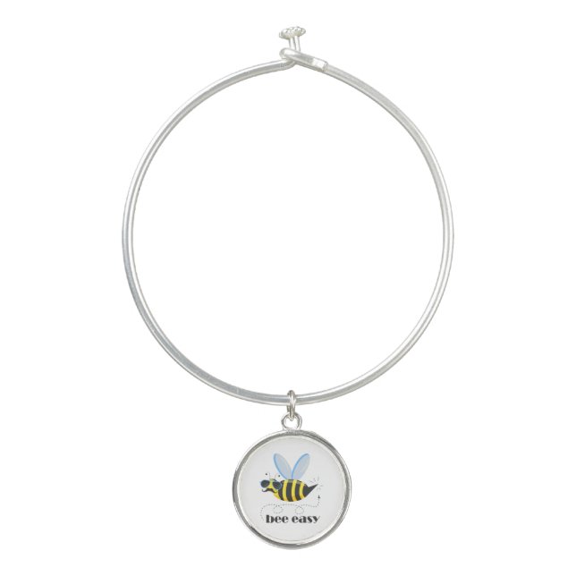 Bee character with mustache sunglasses Bee Easy Bangle Bracelet (Front)