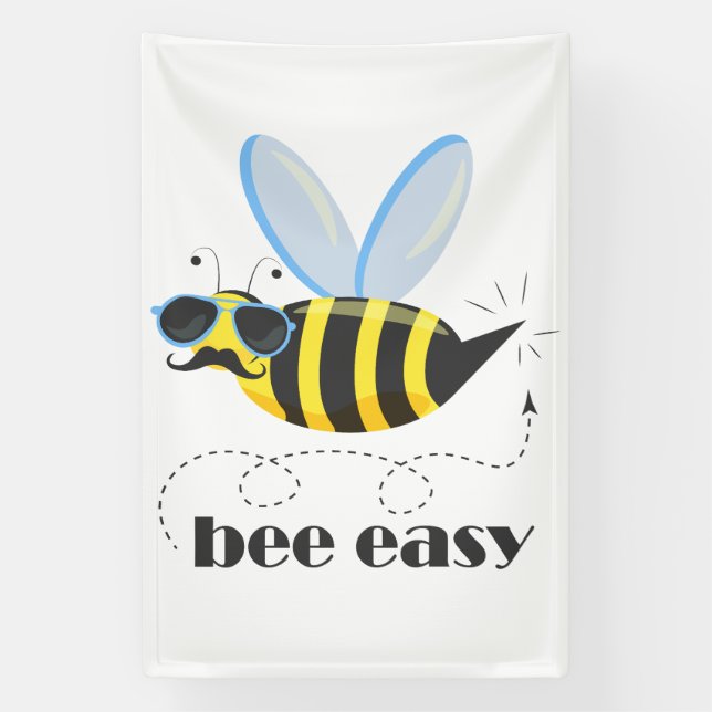 Bee character with mustache sunglasses Bee Easy Banner (Vertical)