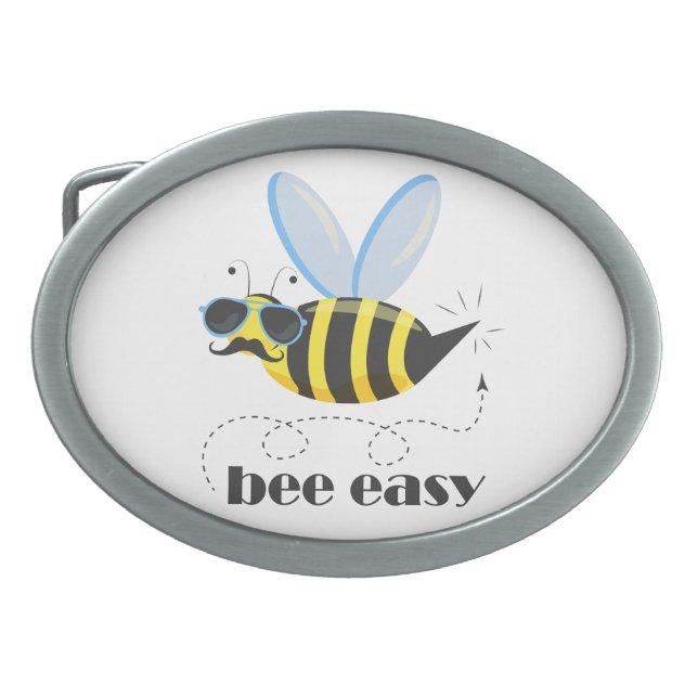 Bee character with mustache sunglasses Bee Easy Belt Buckle (Front)