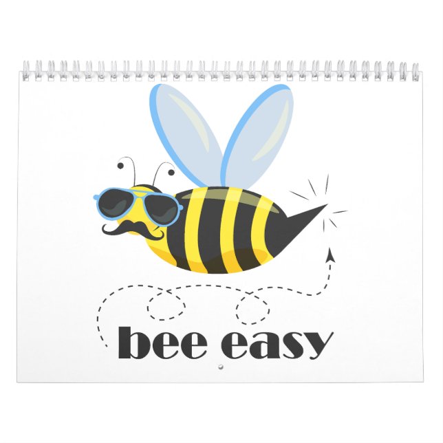 Bee character with mustache sunglasses Bee Easy Calendar (Cover)