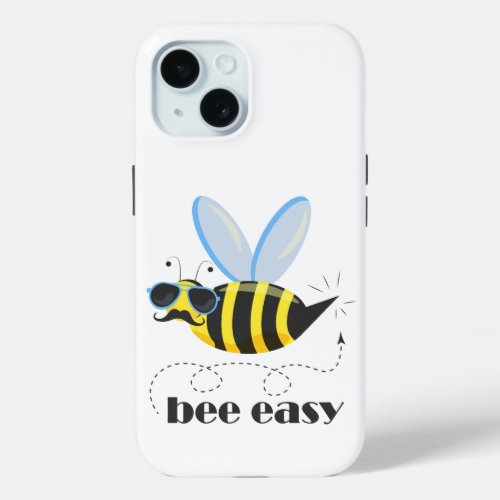 Bee character with mustache sunglasses Bee Easy iPhone 15 Case