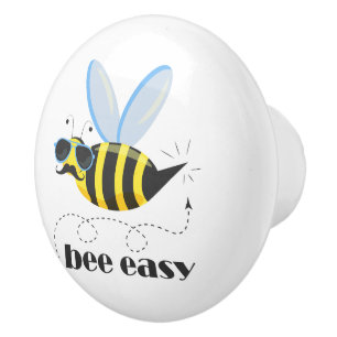 Bee character with mustache sunglasses Bee Easy Ceramic Knob