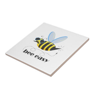 Bee character with mustache sunglasses Bee Easy Ceramic Tile
