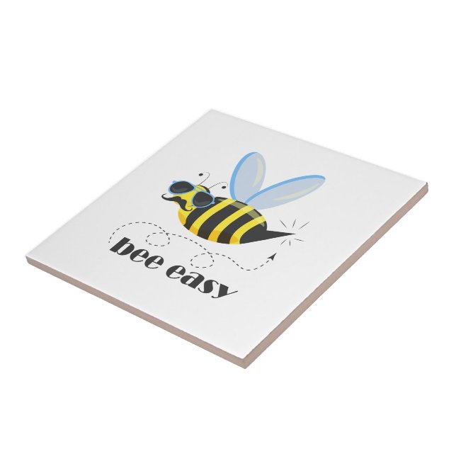 Bee character with mustache sunglasses Bee Easy Ceramic Tile (Side)
