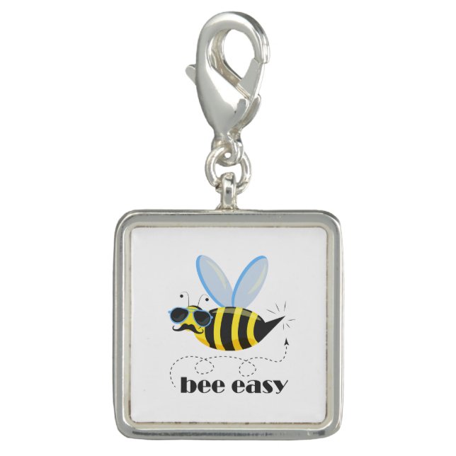 Bee character with mustache sunglasses Bee Easy Charm (Front)