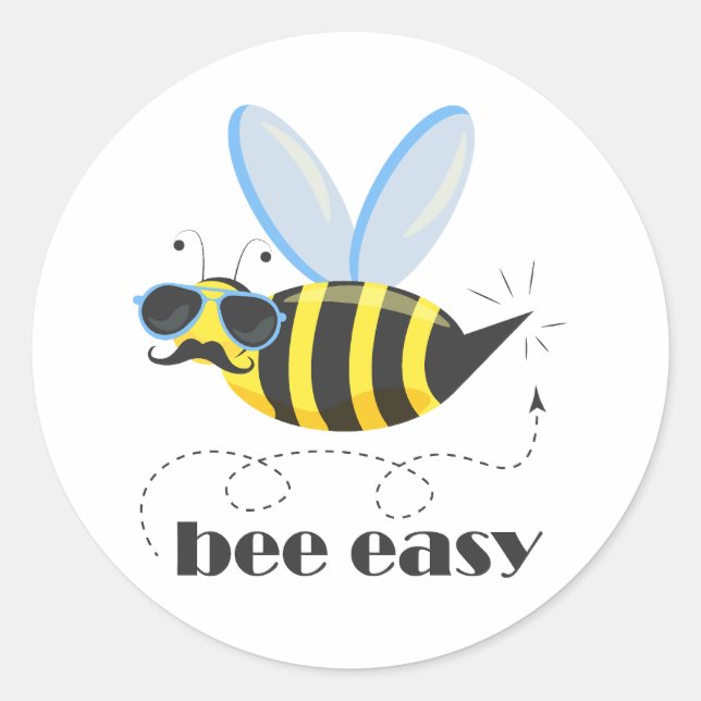 Bee character with mustache sunglasses Bee Easy Classic Round Sticker (Front)
