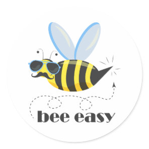 Bee character with mustache sunglasses Bee Easy Classic Round Sticker