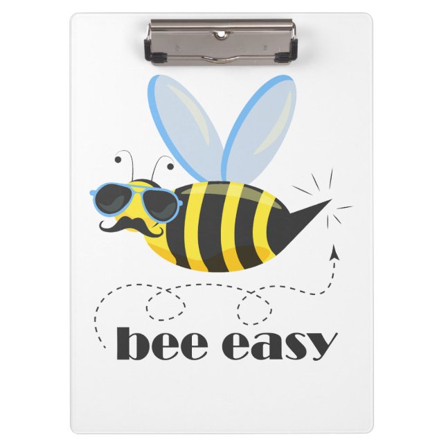 Bee character with mustache sunglasses Bee Easy Clipboard (Front)