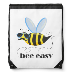 Bee character with mustache sunglasses Bee Easy Drawstring Bag