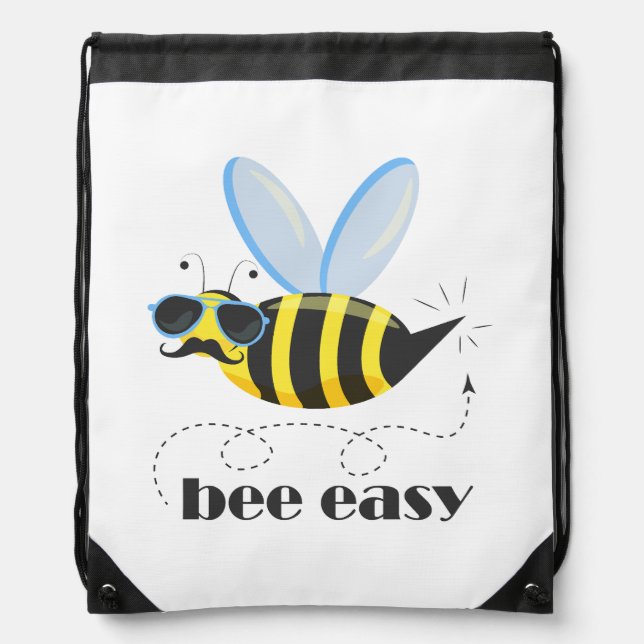 Bee character with mustache sunglasses Bee Easy Drawstring Bag (Front)