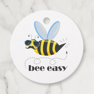Bee character with mustache sunglasses Bee Easy Favor Tags