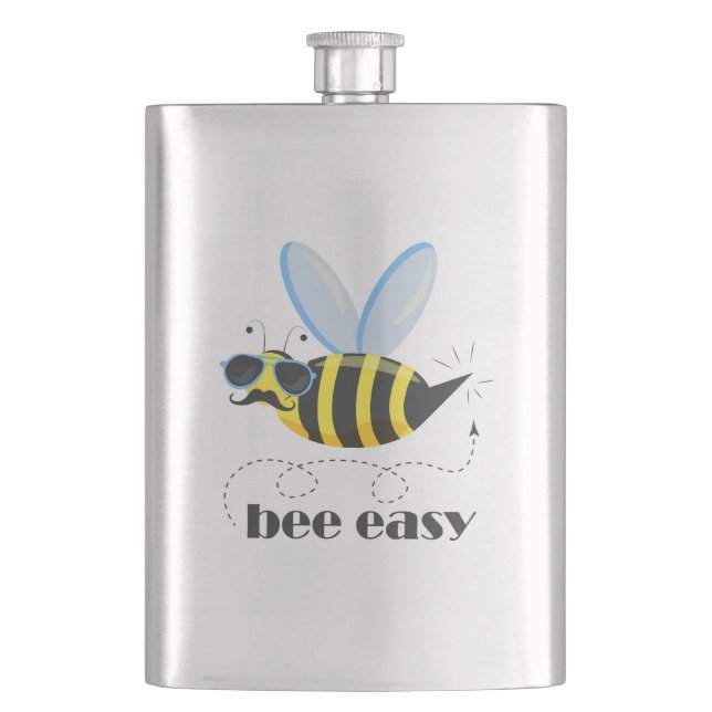 Bee character with mustache sunglasses Bee Easy Flask (Front)