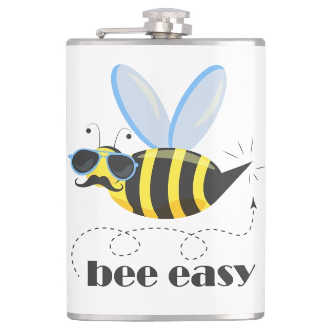 Bee character with mustache sunglasses Bee Easy Flask (Front)