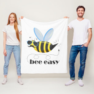 Bee character with mustache sunglasses Bee Easy Fleece Blanket
