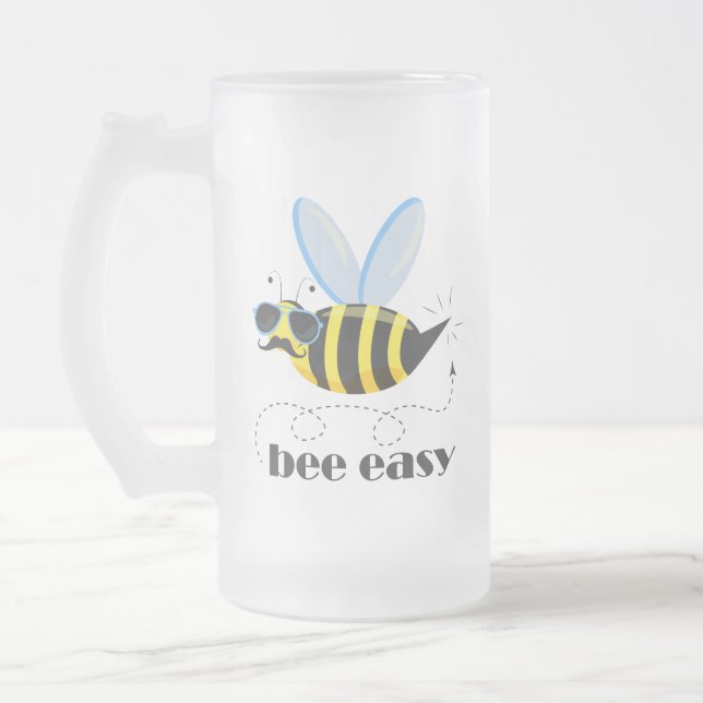 Bee character with mustache sunglasses Bee Easy Frosted Glass Beer Mug (Left)