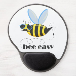 Bee character with mustache sunglasses Bee Easy Gel Mouse Pad