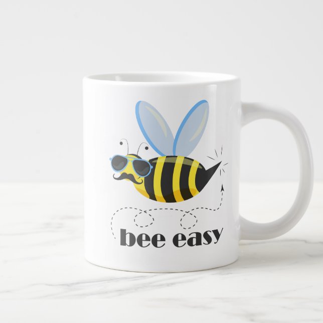 Bee character with mustache sunglasses Bee Easy Giant Coffee Mug (Right)