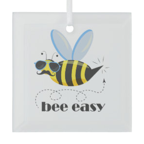 Bee character with mustache sunglasses Bee Easy Glass Ornament