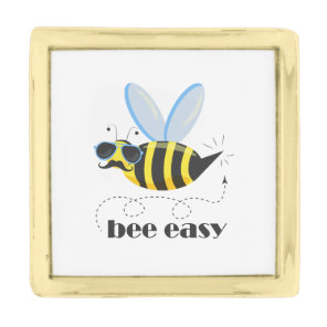 Bee character with mustache sunglasses Bee Easy Gold Finish Lapel Pin