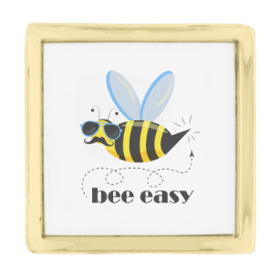 Bee character with mustache sunglasses Bee Easy Gold Finish Lapel Pin