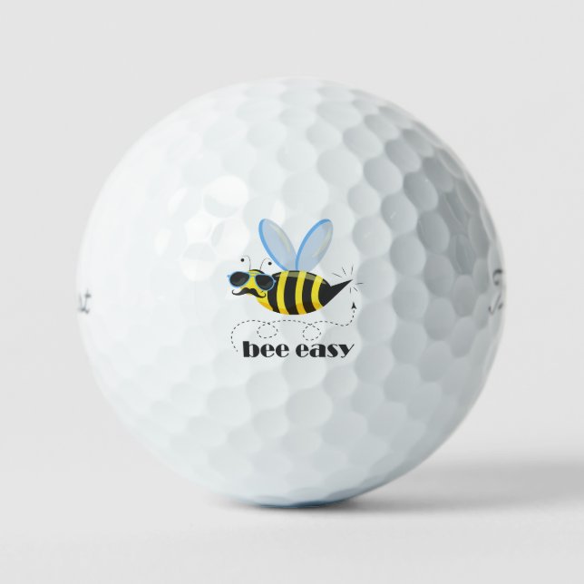 Bee character with mustache sunglasses Bee Easy Golf Balls (Front)