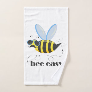 Bee character with mustache sunglasses Bee Easy Hand Towel