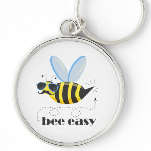 Bee character with mustache sunglasses Bee Easy Keychain