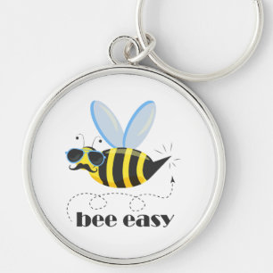 Bee character with mustache sunglasses Bee Easy Keychain