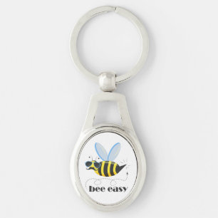 Bee character with mustache sunglasses Bee Easy Keychain