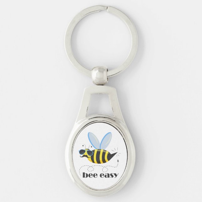 Bee character with mustache sunglasses Bee Easy Keychain (Front)