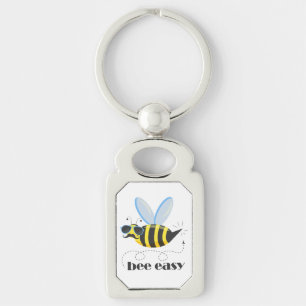 Bee character with mustache sunglasses Bee Easy Keychain