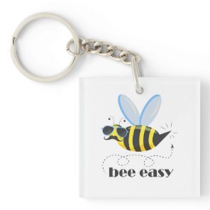 Bee character with mustache sunglasses Bee Easy Keychain