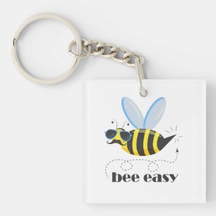 Bee character with mustache sunglasses Bee Easy Keychain