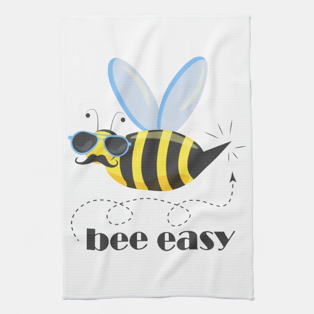Bee character with mustache sunglasses Bee Easy Kitchen Towel (Vertical)