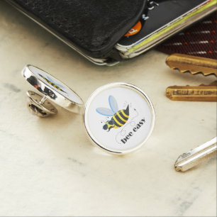 Bee character with mustache sunglasses Bee Easy Lapel Pin