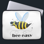 Bee character with mustache sunglasses Bee Easy Laptop Sleeve<br><div class="desc">Flat illustration bee male character with mustache,  pilot sun glasses and typography Bee Easy isolated on transparent background</div>