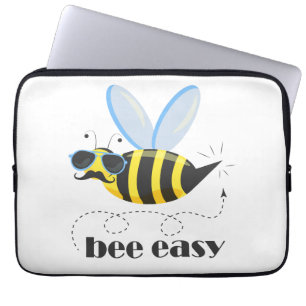 Bee character with mustache sunglasses Bee Easy Laptop Sleeve