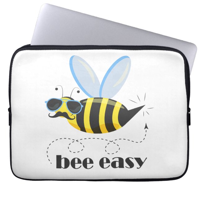 Bee character with mustache sunglasses Bee Easy Laptop Sleeve (Front)