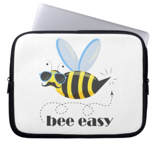 Bee character with mustache sunglasses Bee Easy Laptop Sleeve