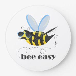 Bee character with mustache sunglasses Bee Easy Large Clock